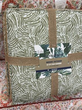 Tommy Bahama Olive Green and White Indoor/Outdoor Seat Cushions - Set of 2